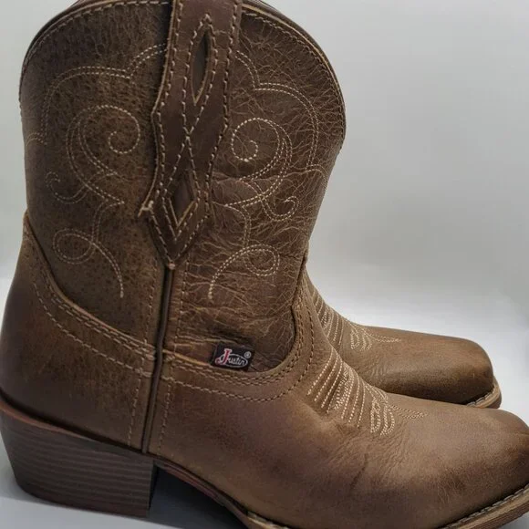 Justin Gypsy Chellie Western Booties Women 7.5B Tan Leather Square Ankle GY9510 - Picture 13 of 16